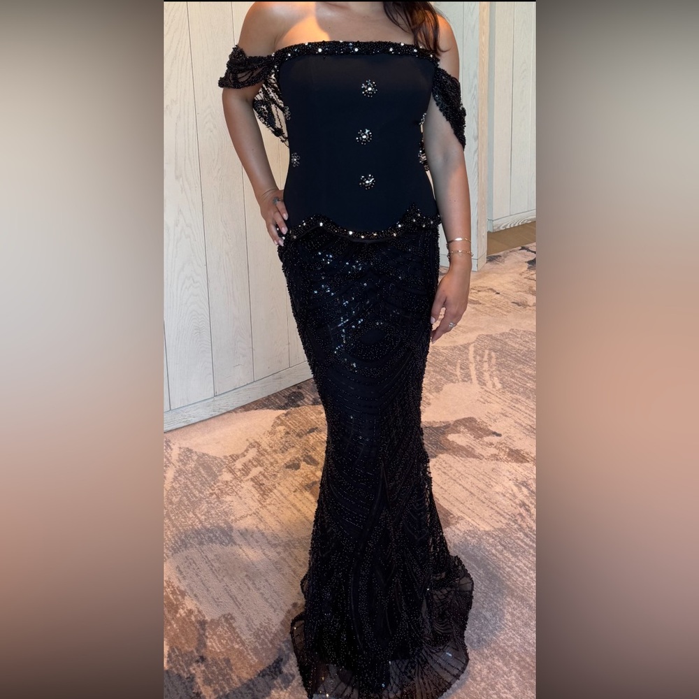 Black Beaded Evening Gown